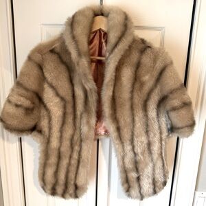 Vintage 1960’s Sears Fashions Faux Fur Wrap Shawl Old Hollywood Satin Lining